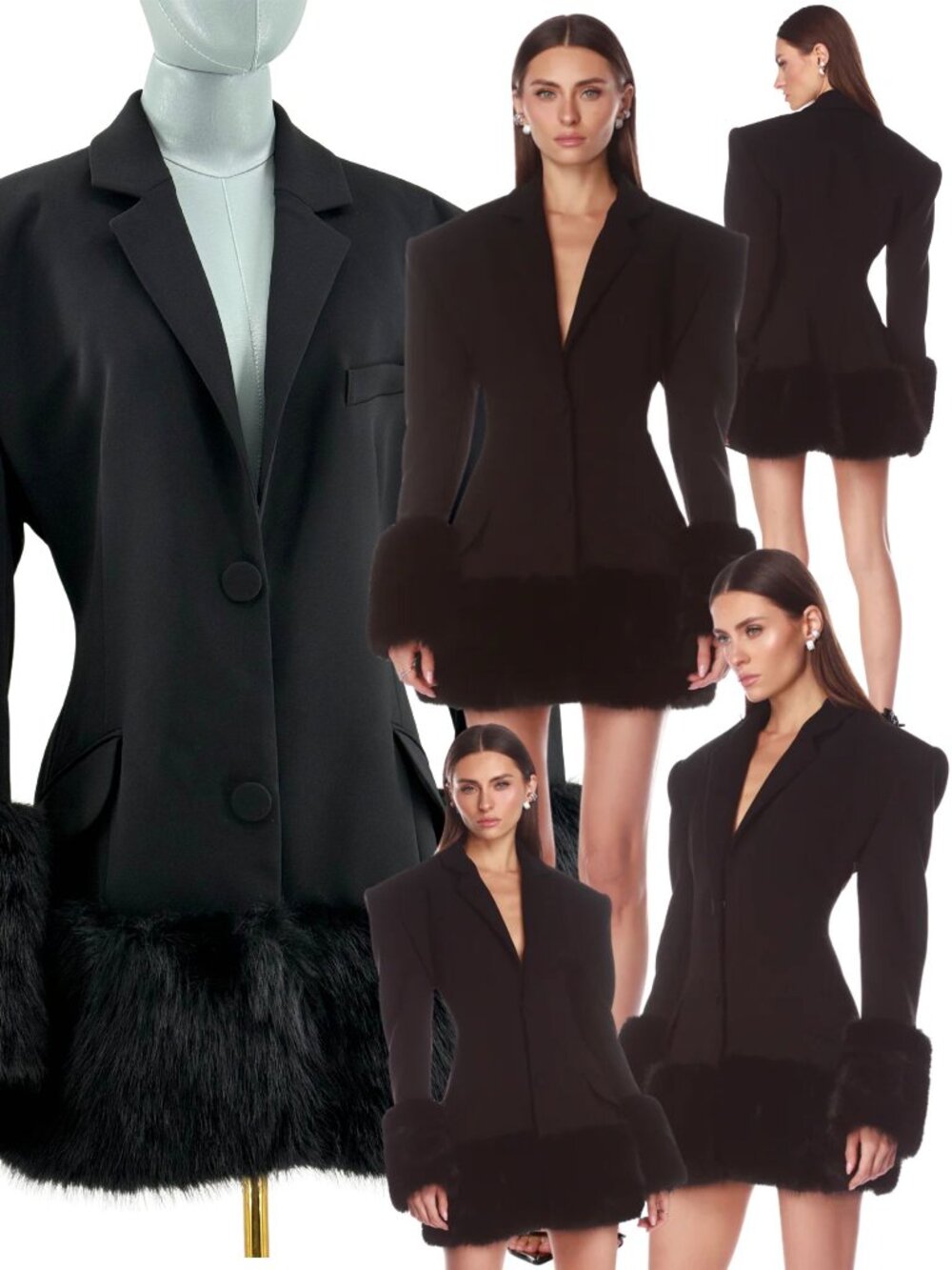 🆕 BRONX & BANCO 🧿 NWOT Emerson Black Faux Fur Trimmed Blazer Dress, Sz M US 6
